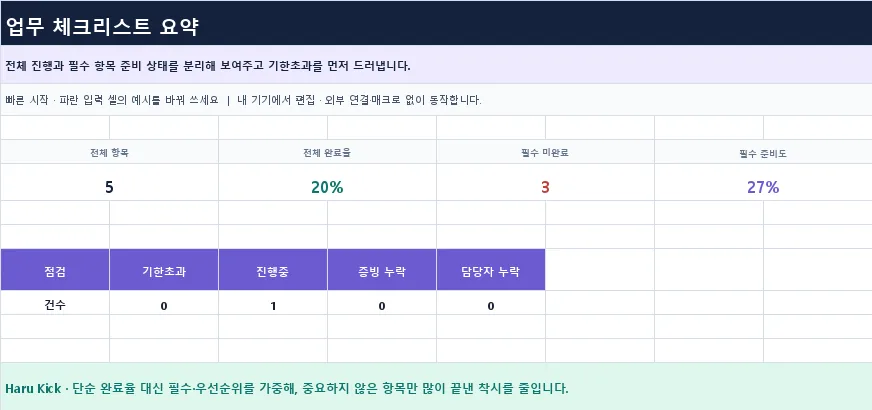 업무 체크리스트 템플릿 미리보기